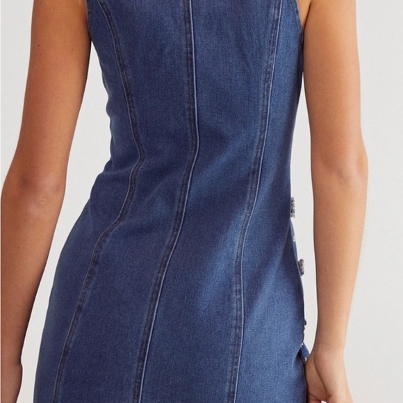 NWOT! Floral Embellished Denim Dress - Picture 4 of 6